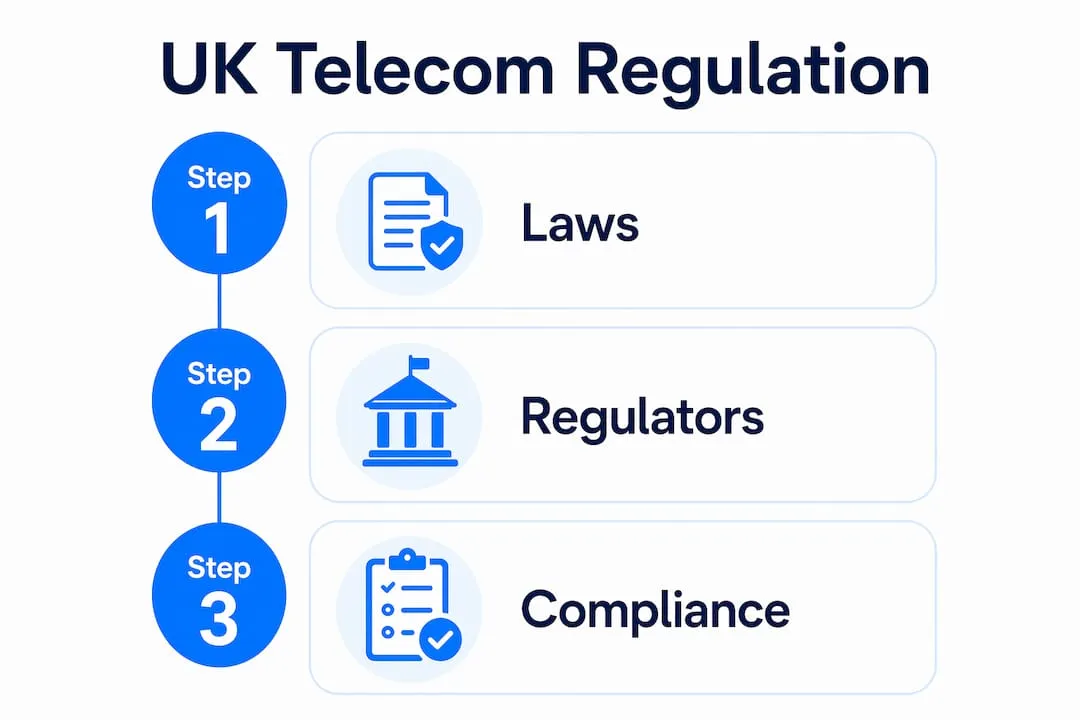 Infographic outlining UK telecom regulation steps