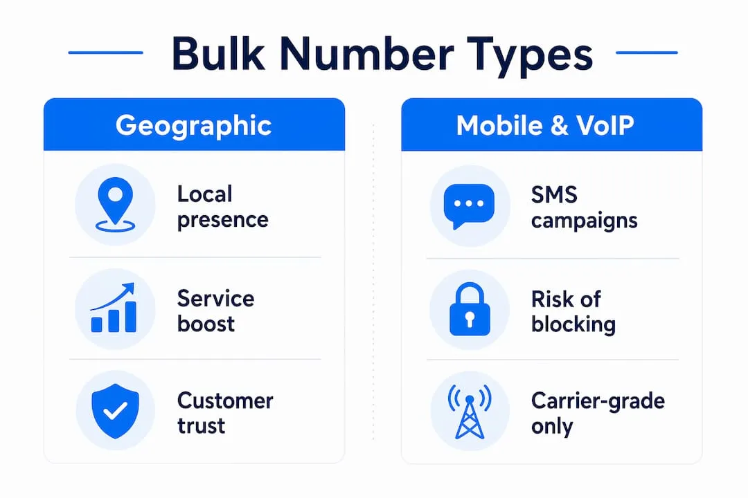 Infographic comparing UK bulk number types and uses
