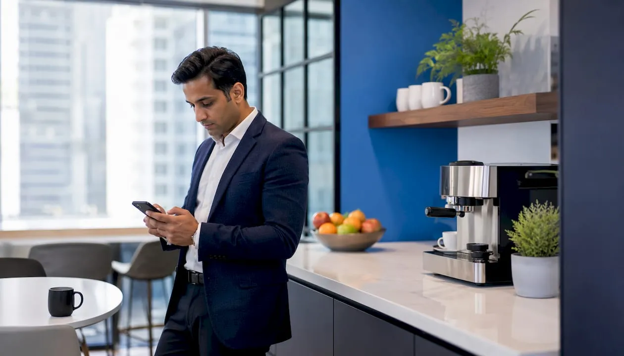 Businessman interacting with phone call tracking app