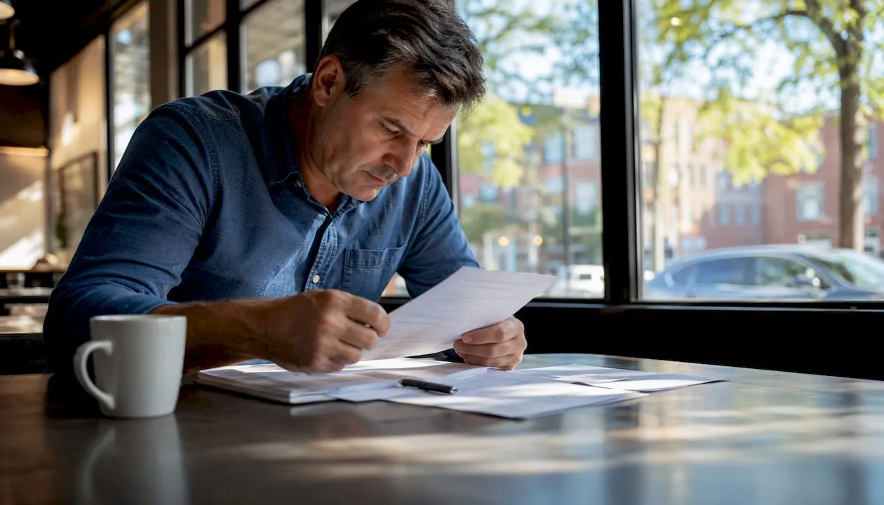 Man reviewing landline porting paperwork