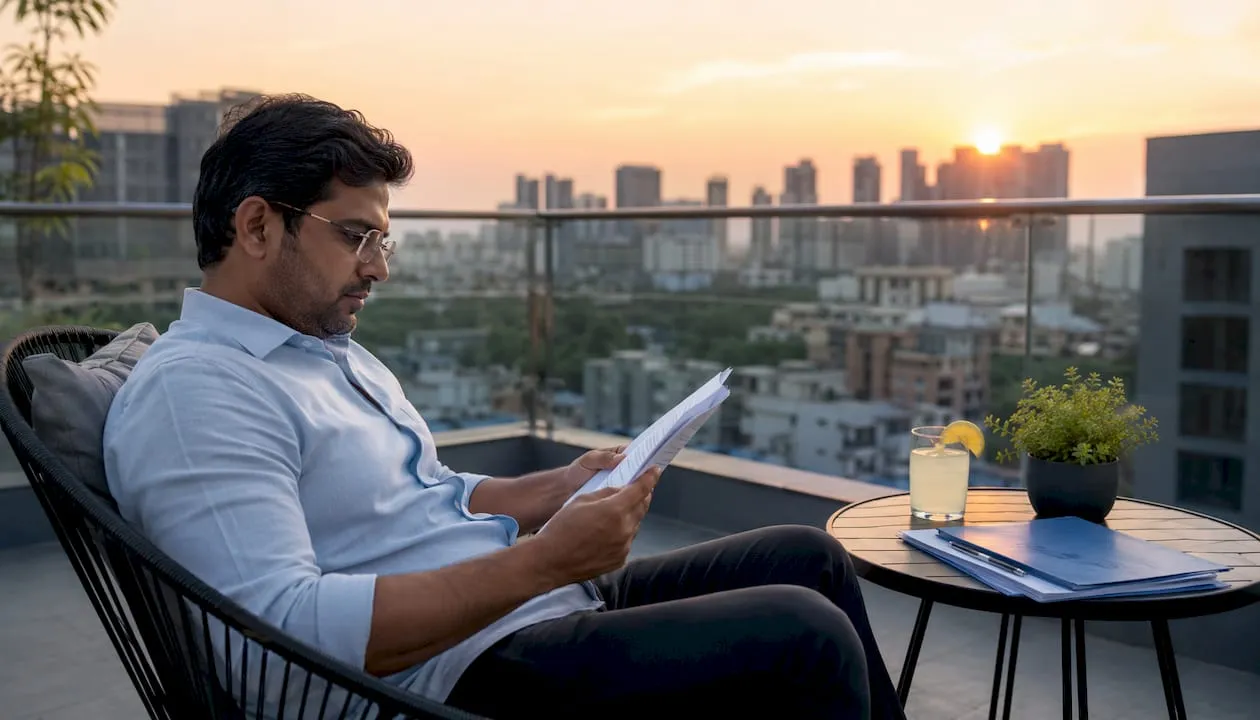 Businessman reviewing caller ID documents in office