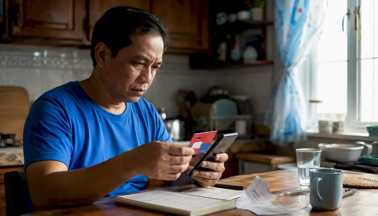 Man checking DITO SIM number at home