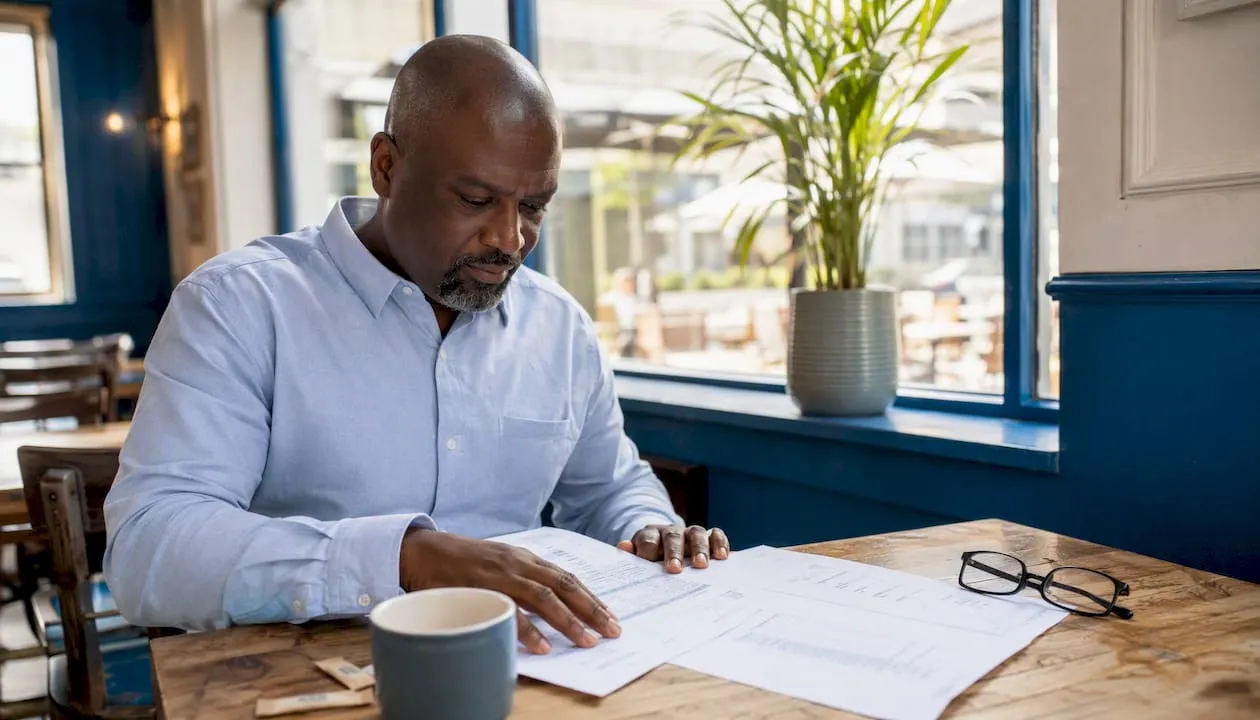 Businessman reviewing UK local phone numbers