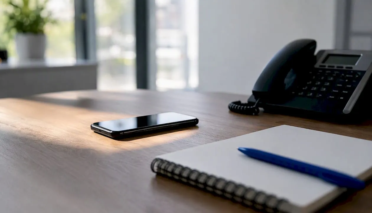 UK business desk with phones for call forwarding