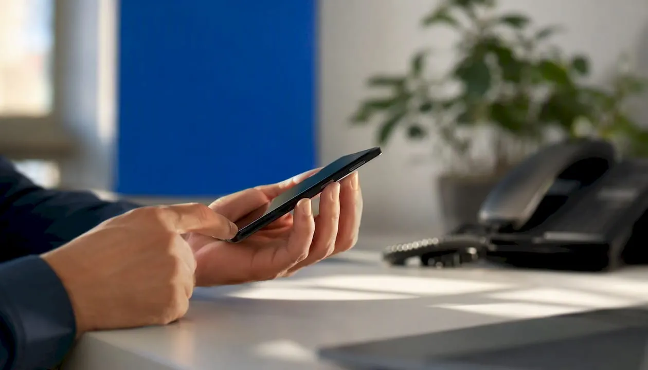 Hand holding mobile phone dialing number