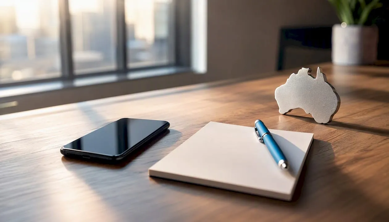 Smartphone on business desk with Australian motif