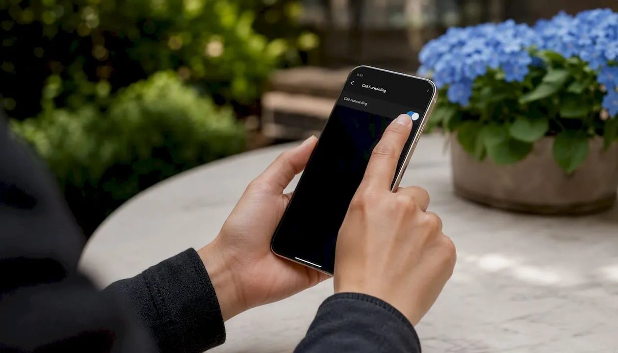 Hand toggling call forwarding settings on smartphone