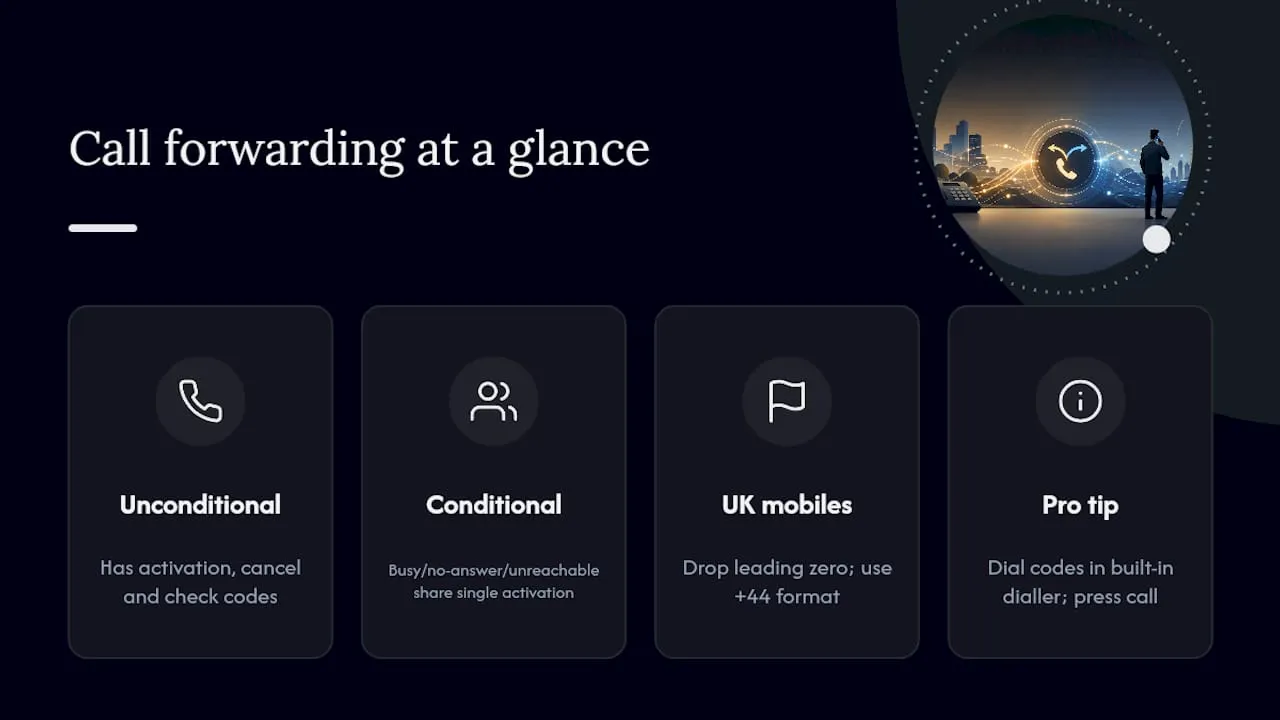 Diagram of call forwarding codes in UK mobiles