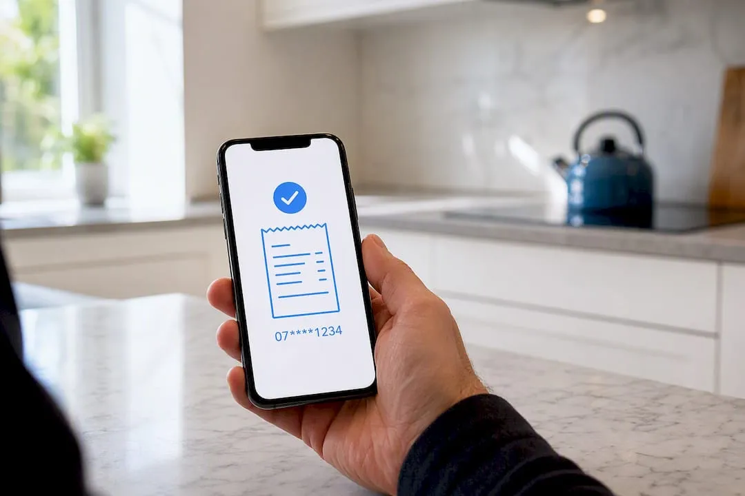 Smartphone showing masked Chinese mobile number receipt
