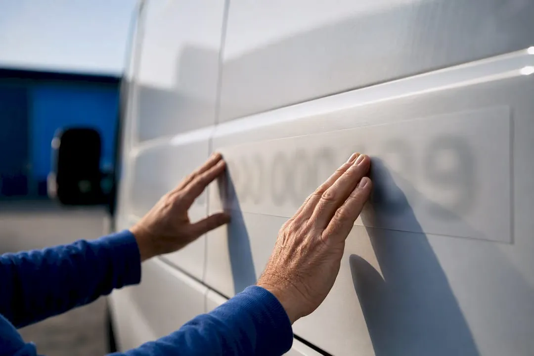 Applying phone number signage to service van