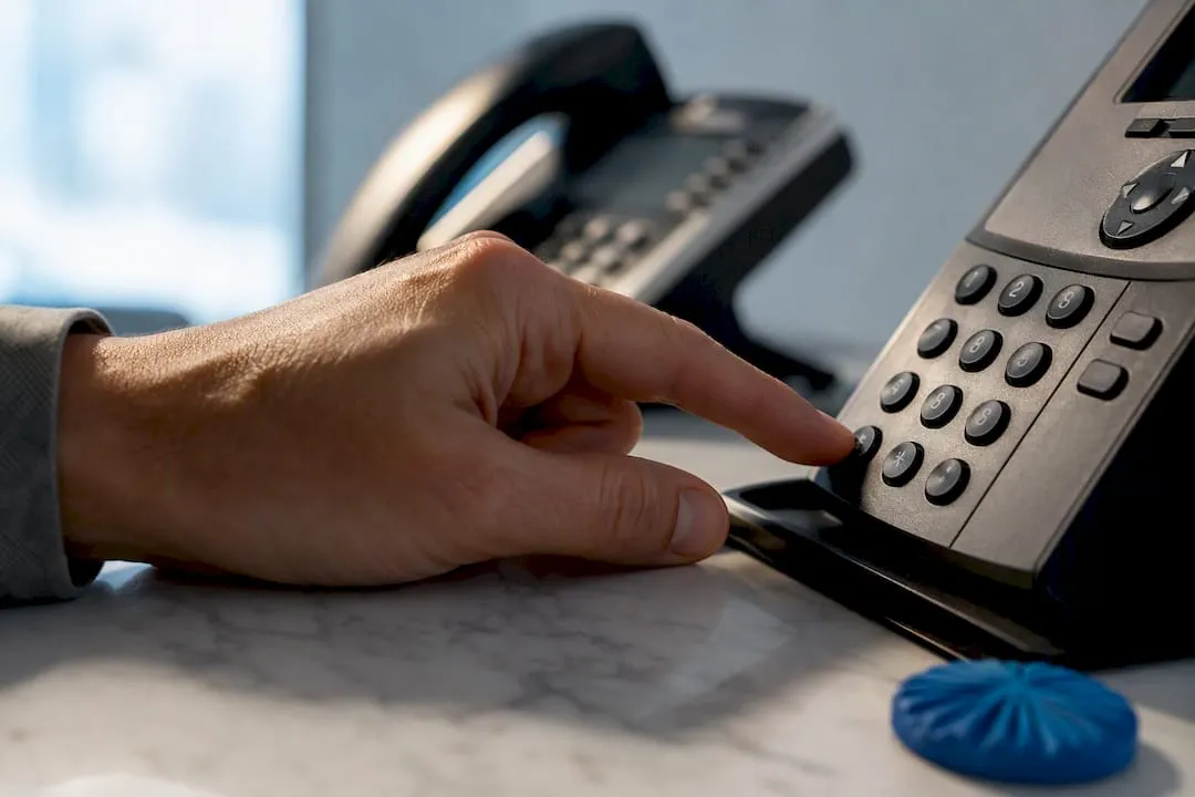 Hand entering an international dialing sequence
