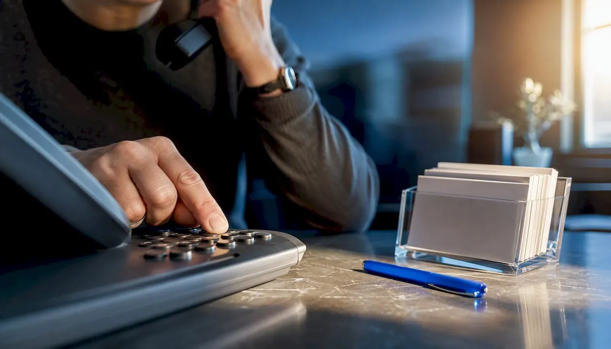 Hand entering digits on a business handset