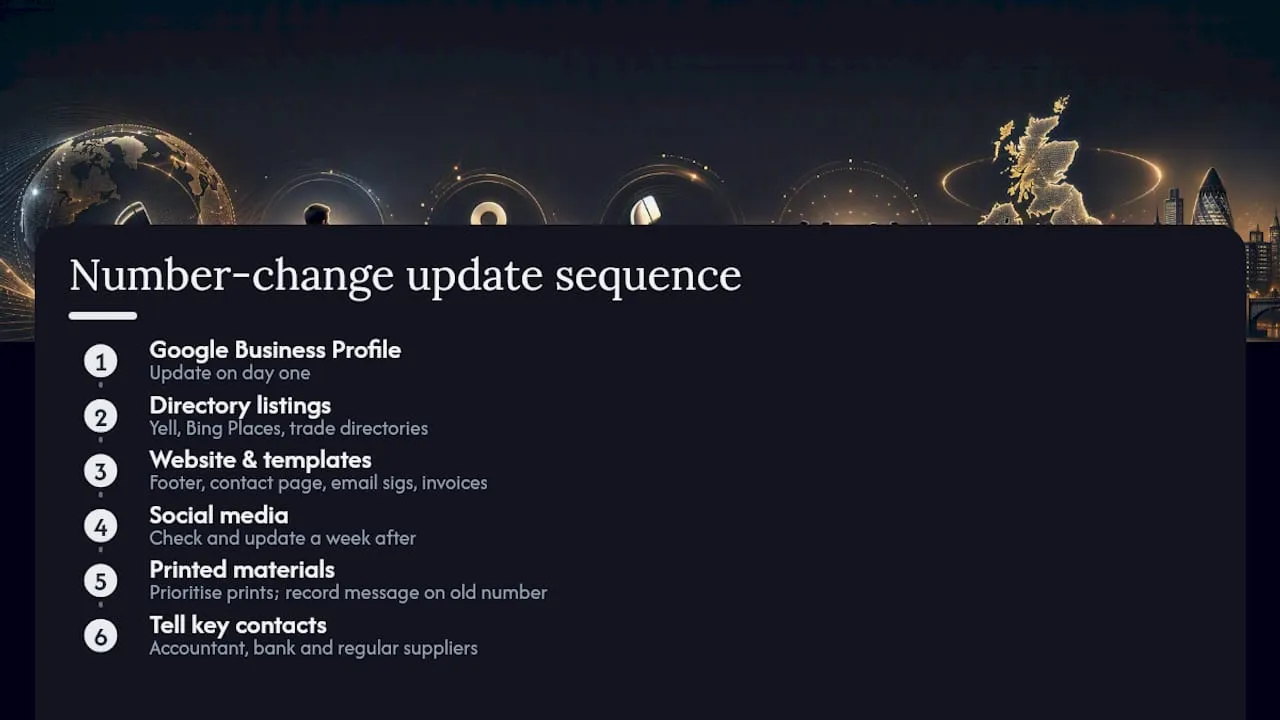 Updating customers and public listings after a number change — overview diagram