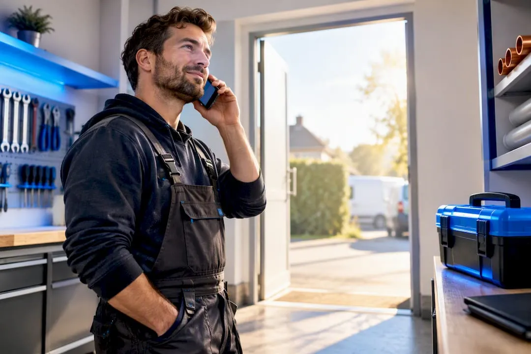 Tradesperson answering business call on mobile