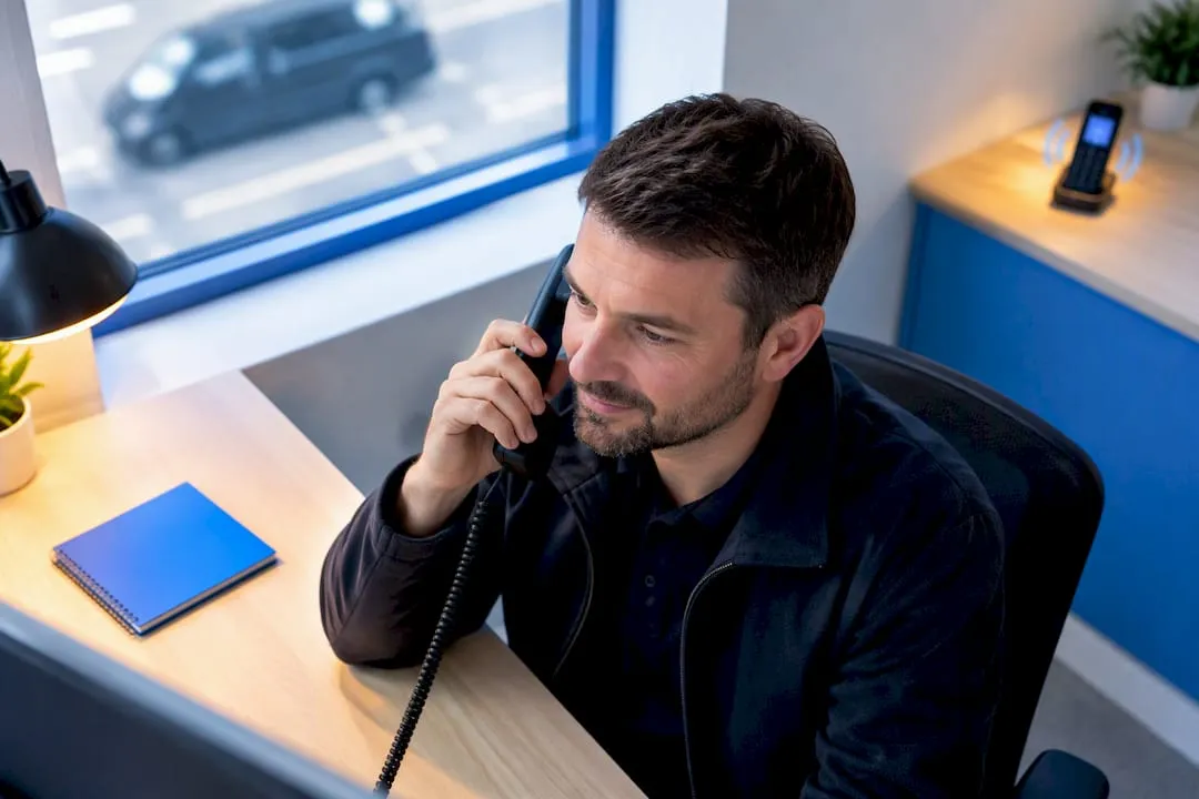 Taxi owner testing a forwarded business call