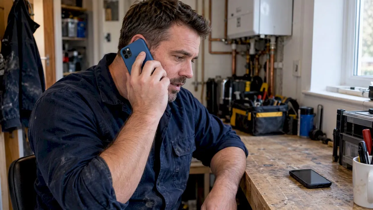Plumber receiving a forwarded business call