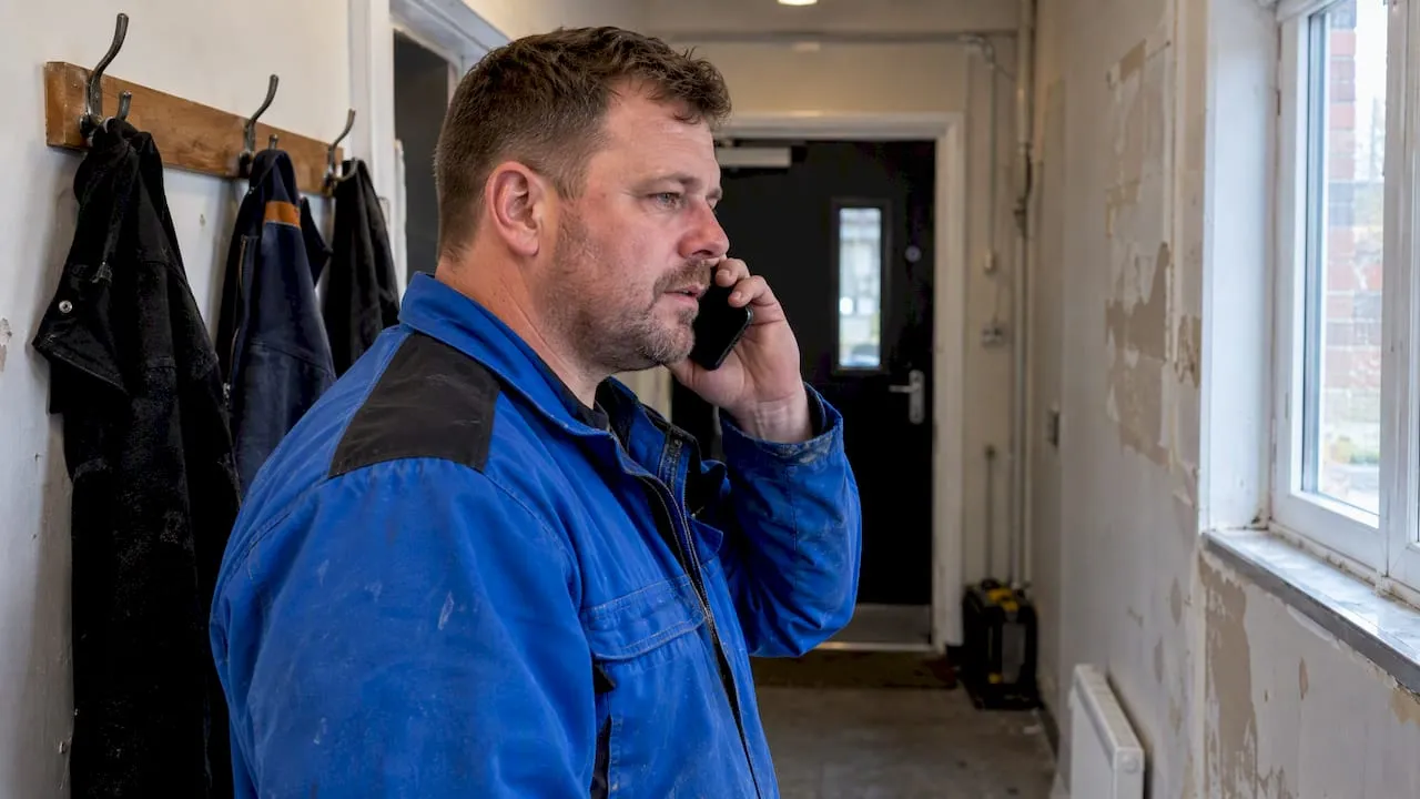 Business owner listening to verification call