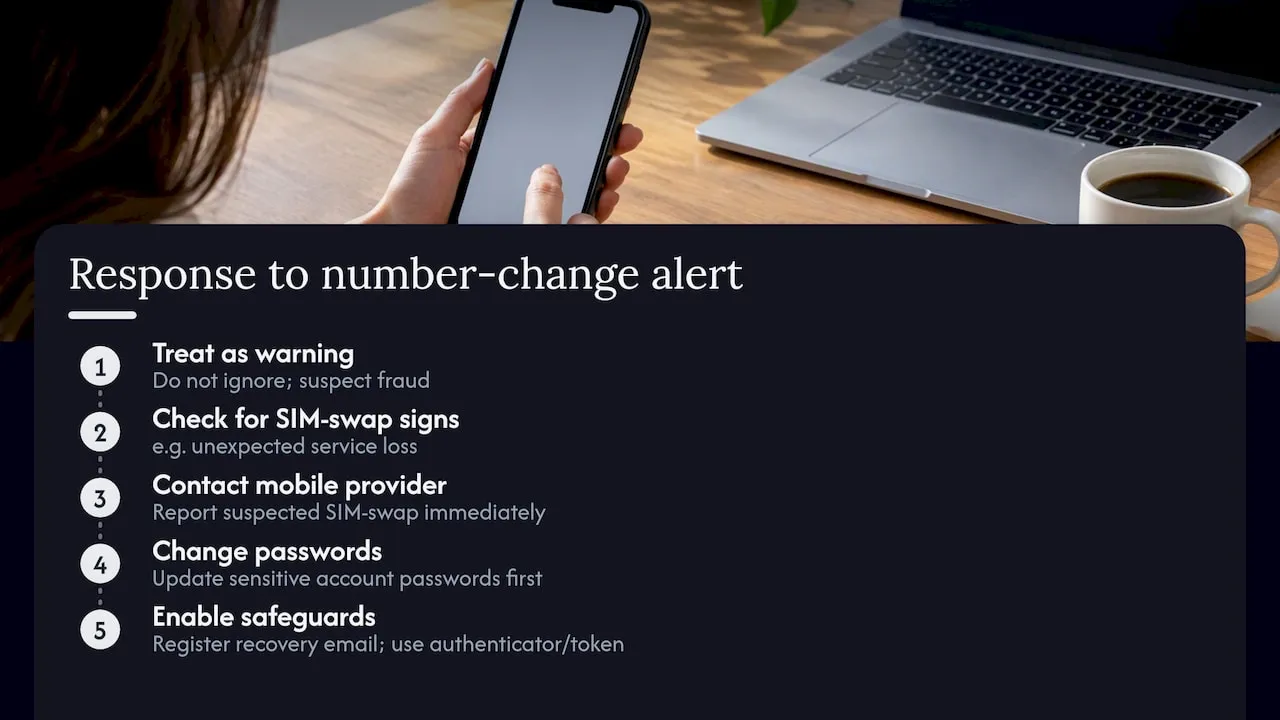 SIM-swap warning and response flow