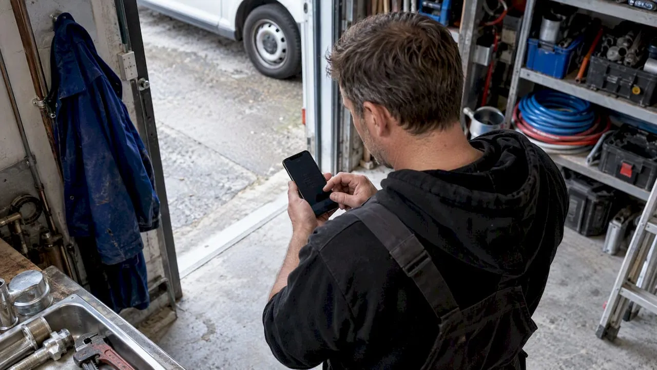 Plumber confirming a business phone number