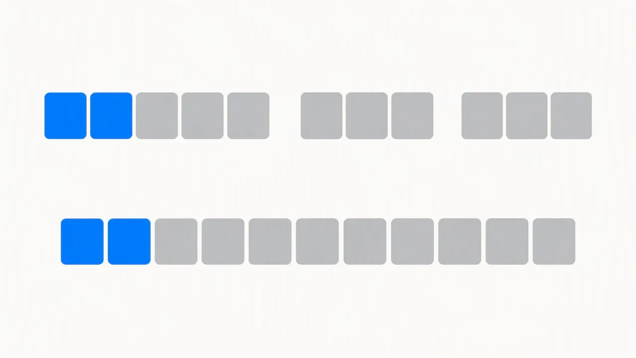 Grouped number tiles beside a continuous row