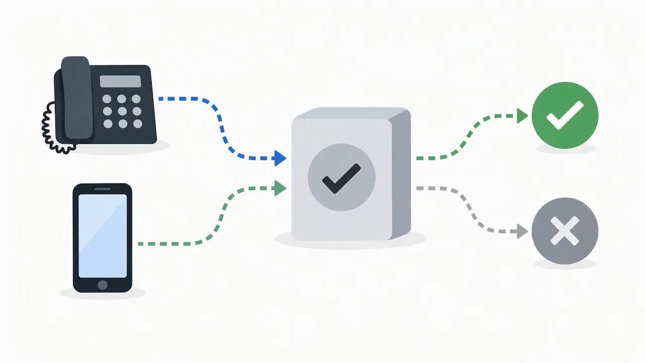 Landline and mobile number types at a verification checkpoint