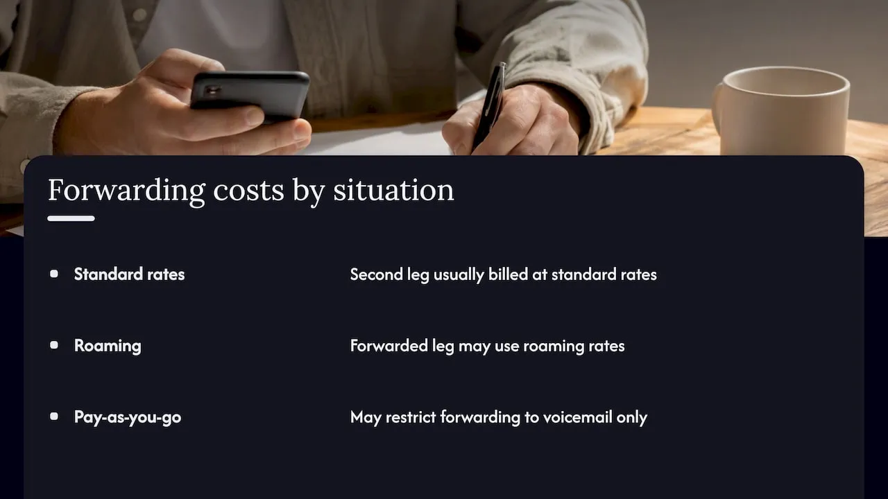 Costs, billing and roaming: how forwarded calls are charged — overview diagram