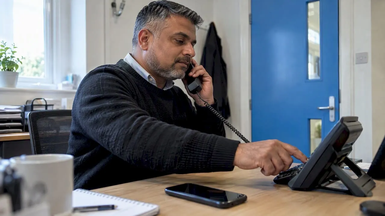 Business owner activating call forwarding on landline